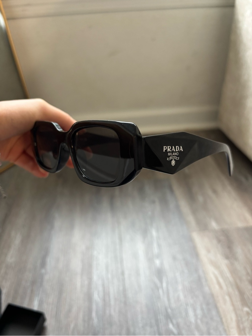 Prada Black Rectangular Women's Sunglasses